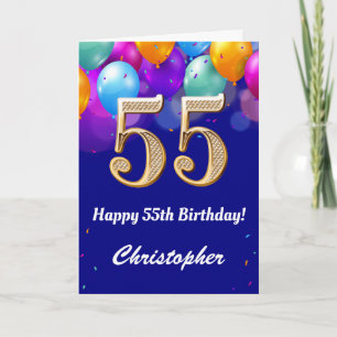 55. Geburtstag Navy Blue und Gold farbige Ballons Karte