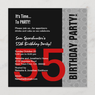 55. Geburtstag oder irgendein Jahr-rotes silbernes Einladung