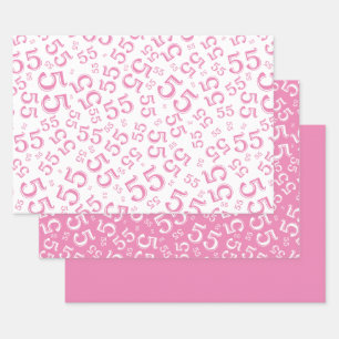 55. Geburtstag Pink/Weiß Zufallszahl Muster 55 Geschenkpapier Set