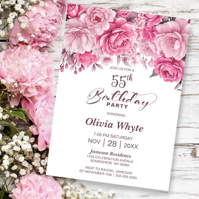 55. Geburtstag Rosa Party Einladung (Von Creator hochgeladen)