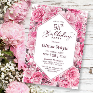 55. Geburtstag Rosa Party Einladung