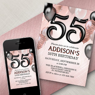 55. Geburtstag Rose Gold Ballons Einladung