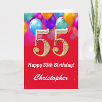 55. Geburtstag Rot und Gold farbige Ballons