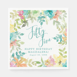 55. Geburtstag Sommer Wasserfarbe Floral Benutzerd Serviette