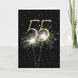 55. Geburtstag Sparkler auf schwarz Karte
