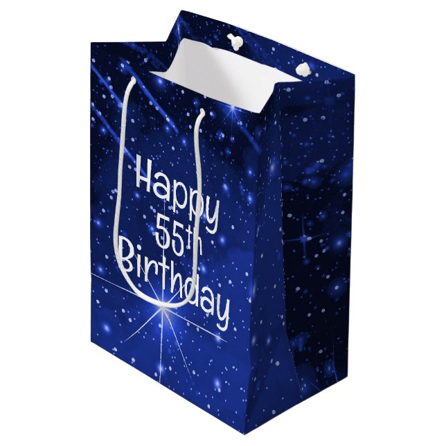 55. Geburtstag Star Galaxy Mittlere Geschenktüte (Vorderseite Schrägansicht)