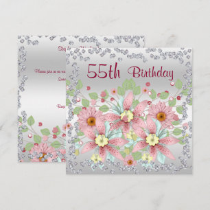 55. Geburtstags-Blumenanzeige u. Diamanten Einladung