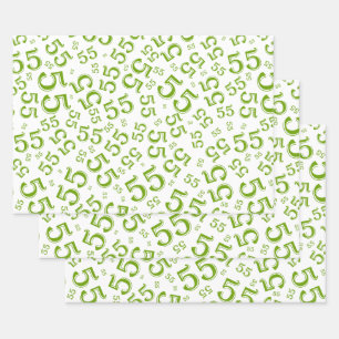 55. Geburtstags-Grün/Weiß-Random-Zahlenmuster 55 Geschenkpapier Set
