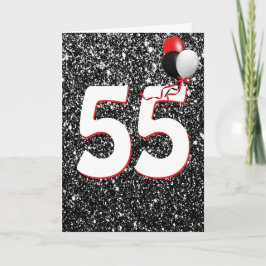 55. Geburtstagsballons auf der Black Glitzer Card Karte