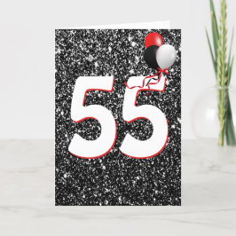 55. Geburtstagsballons auf der Black Glitzer Card Karte