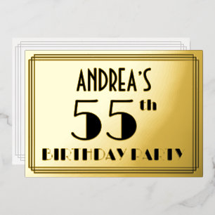 55. Geburtstagsfeier — Art Deco-Look „55“ + Name Folieneinladung