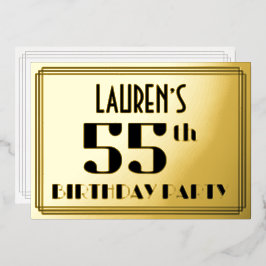 55. Geburtstagsparty: Art Deco Look "55" und Name Folieneinladung