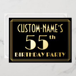 55. Geburtstagsparty: Art Deco Look "55", w/ Name Folieneinladung