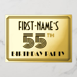 55. Geburtstagsparty — Art Deco Stil "55" & Name Folieneinladung