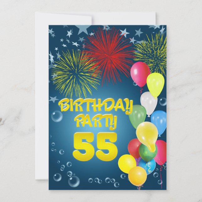 55. Geburtstagsparty Einladung mit Ballons (Vorderseite)