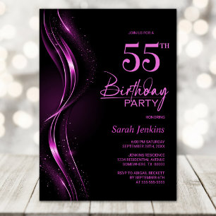 55. Geburtstagsparty in Schwarz und Rosa Einladung