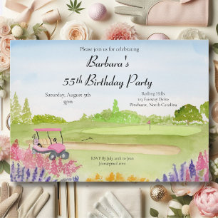 55. Geburtstagsparty Pink Golf Cart Golfplatz Einladung