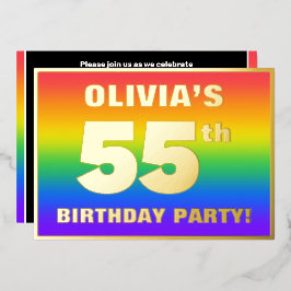 55. Geburtstagsparty: Spaß, farbenfrohe Regenbogen Folieneinladung