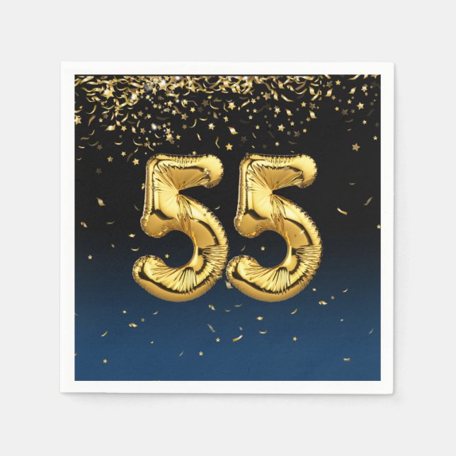 55. Goldballons und Confetti Napkins Serviette (Vorderseite)