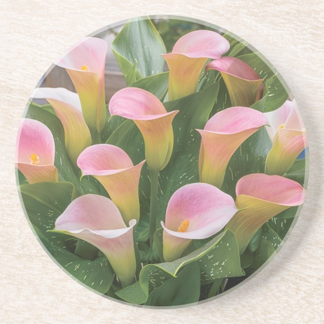 55. Hochzeit Jubiläum Pink Calla Lily Getränkeuntersetzer (Vorne)