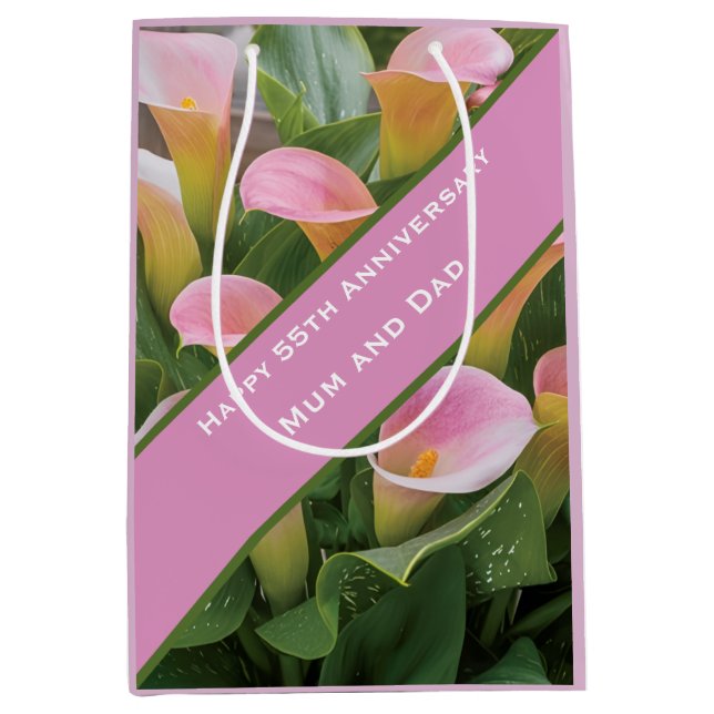 55. Hochzeit Jubiläum Pink Calla Lily Mittlere Geschenktüte (Vorderseite)