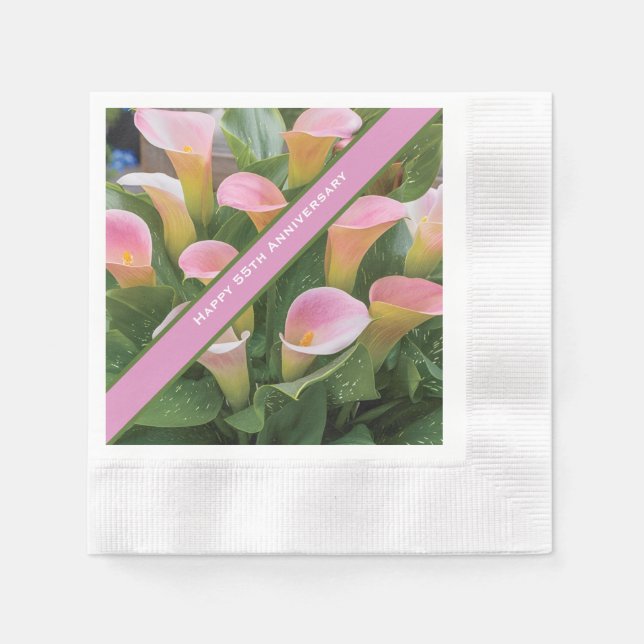 55. Hochzeit Jubiläum Pink Calla Lily Serviette (Vorderseite)
