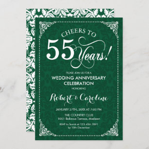 55. Hochzeitstag Emerald Green Damask Einladung