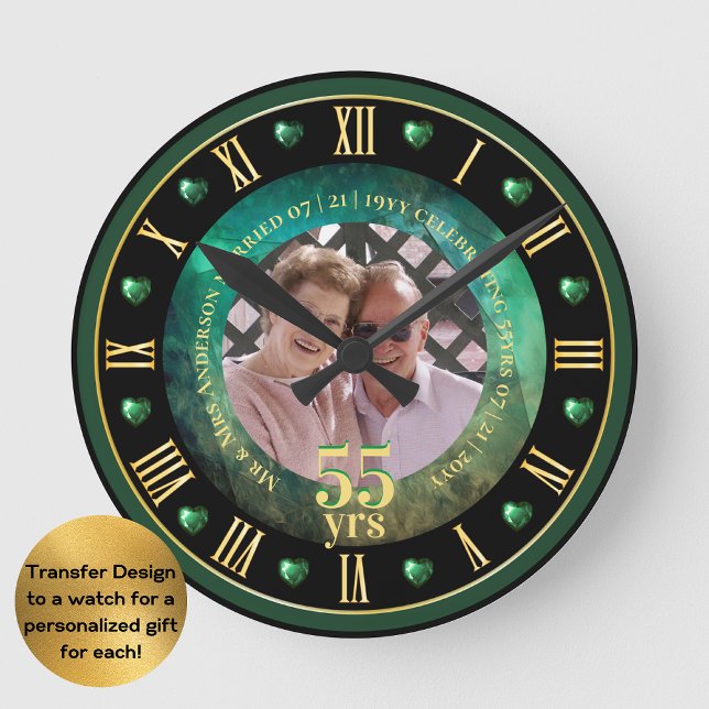 55. Hochzeitstag FOTO Geschenk Emerald Green Runde Wanduhr (Von Creator hochgeladen)