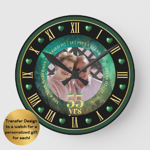 55. Hochzeitstag FOTO Geschenk Smaragdgrün Runde Wanduhr