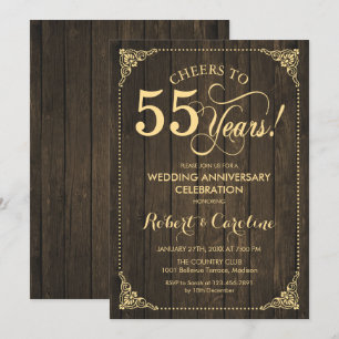 55. Hochzeitstag - Gold Holz Einladung
