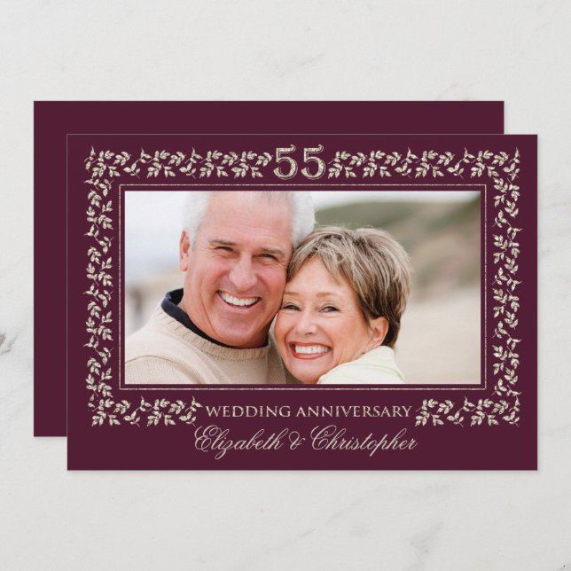 55. Hochzeitstag Pflaumenbronze-Foto Einladung (Vorne/Hinten)