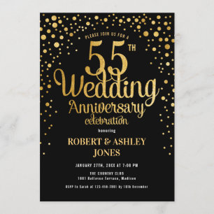 55. Hochzeitstag - Schwarz & Gold Einladung