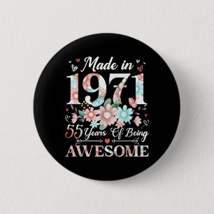 55 Jahre alt, hergestellt in 1971 Floral 55. Gebur Button