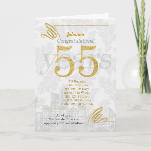 55 Jahre Mitarbeiterjubiläum Business Elegance Karte (Vorderseite)