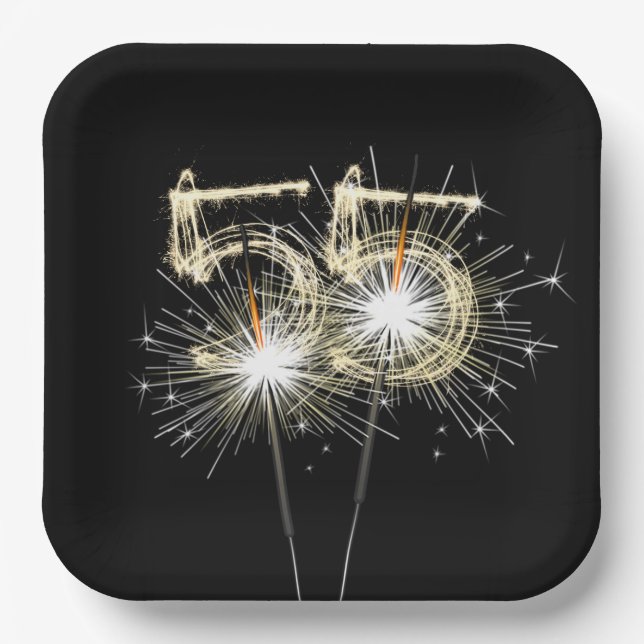 55. Jubiläum Party Sparklers auf Black Pappteller (Vorderseite)