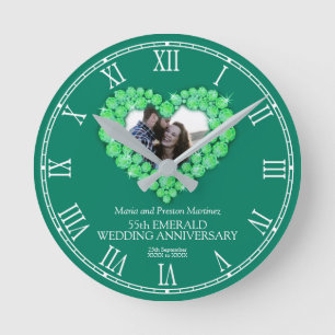 55 th Wedding Anniversary Green Emerald Runde Wanduhr