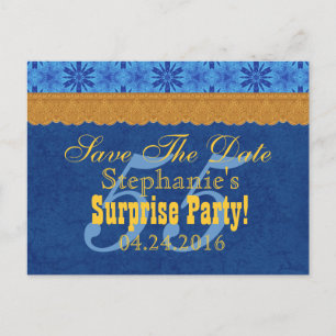 55. ÜBERRASCHUNG Geburtstag Save the Date Blue Gol Ankündigungspostkarte