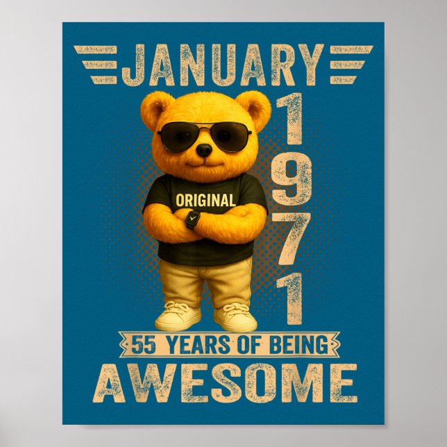 55 Year Old January 1971 Teddy Bear 55th Birthday  Poster (Vorne)