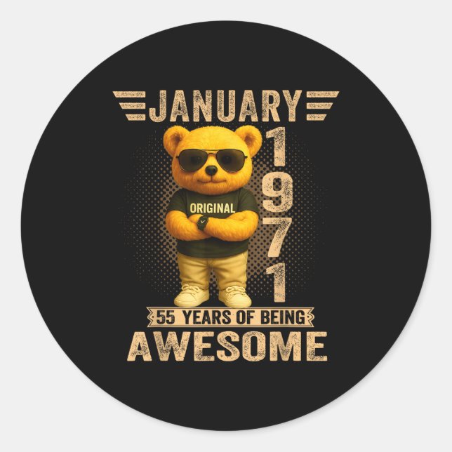 55 Year Old January 1971 Teddy Bear 55th Birthday  Runder Aufkleber (Vorderseite)