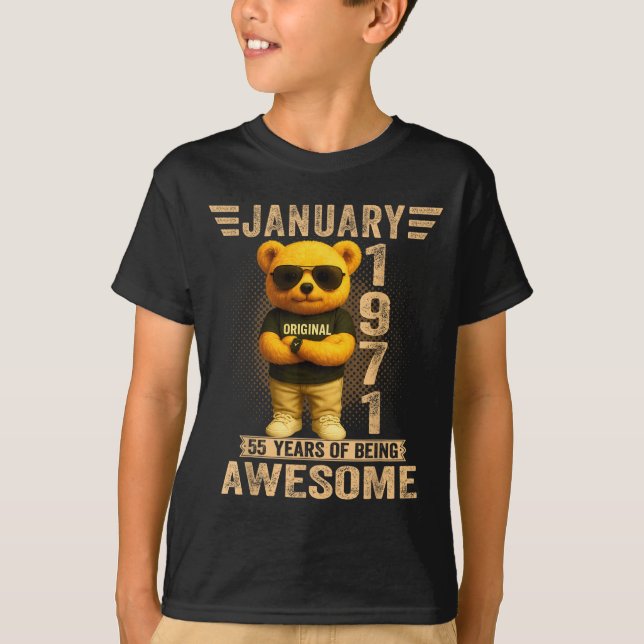 55 Year Old January 1971 Teddy Bear 55th Birthday  T-Shirt (Vorderseite)