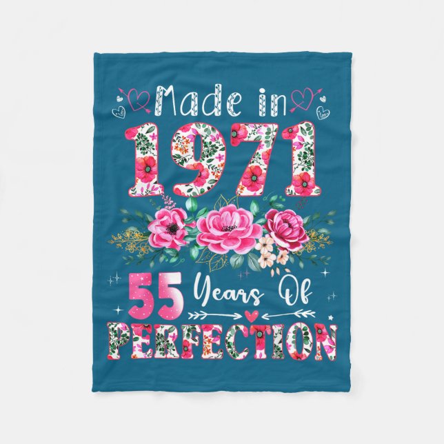 55 Year Old Made In 1971 Floral 55th Birthday Wome Fleecedecke (Vorderseite)