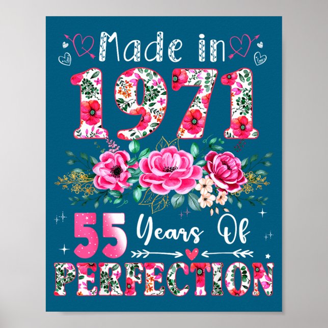 55 Year Old Made In 1971 Floral 55th Birthday Wome Poster (Vorne)