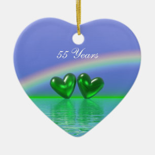 55th Anniversary Emerald Hearts Keramik Ornament