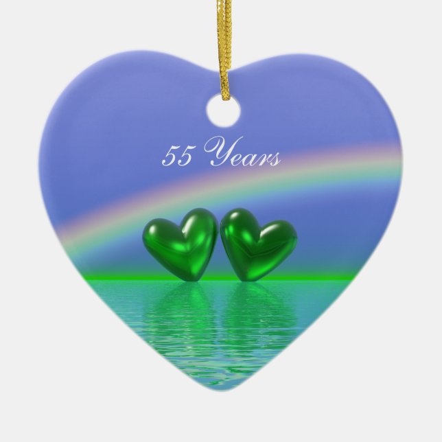 55th Anniversary Emerald Hearts Keramik Ornament (Vorne)