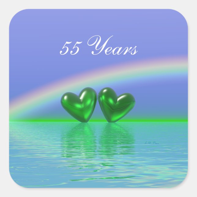 55th Anniversary Emerald Hearts Quadratischer Aufkleber (Vorderseite)