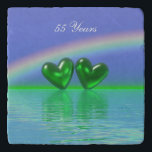 55th Anniversary Emerald Hearts Töpfeuntersetzer<br><div class="desc">Jubiläumstrivet mit meinem Bild zweier smaragdgrüner Herzen,  die unter einem Regenbogen auf dem Wasser schwimmen. Im Text steht "55 Jahre".</div>
