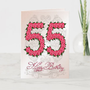 55th birthday card with roses and leaves karte