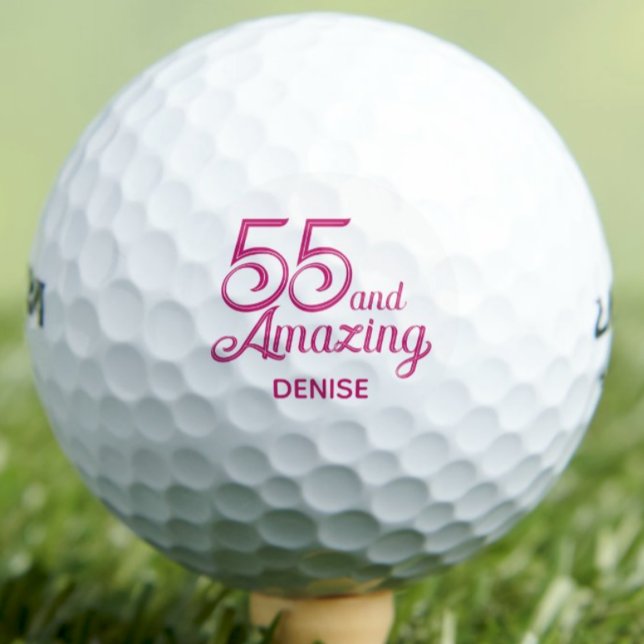 55th Birthday Gift Fun Pink Custom Name Golfball (Von Creator hochgeladen)