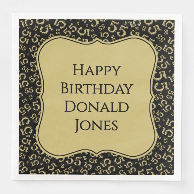 55th Birthday Gold/Black Bracket Number Pattern Serviette (Vorderseite)