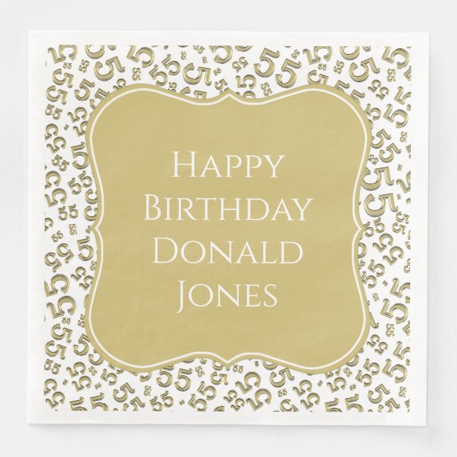 55th Birthday Gold/White Bracket Number Pattern Serviette (Vorderseite)